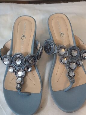 Andrew Geller Light Blue Jeweled Thong Sandals
